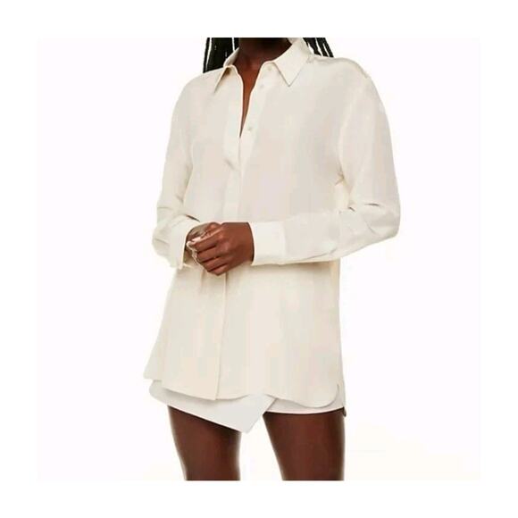 Babaton Womens XS Academy Silk Blouse Button Up Minimalist Sleek Office Classic - Picture 1 of 16